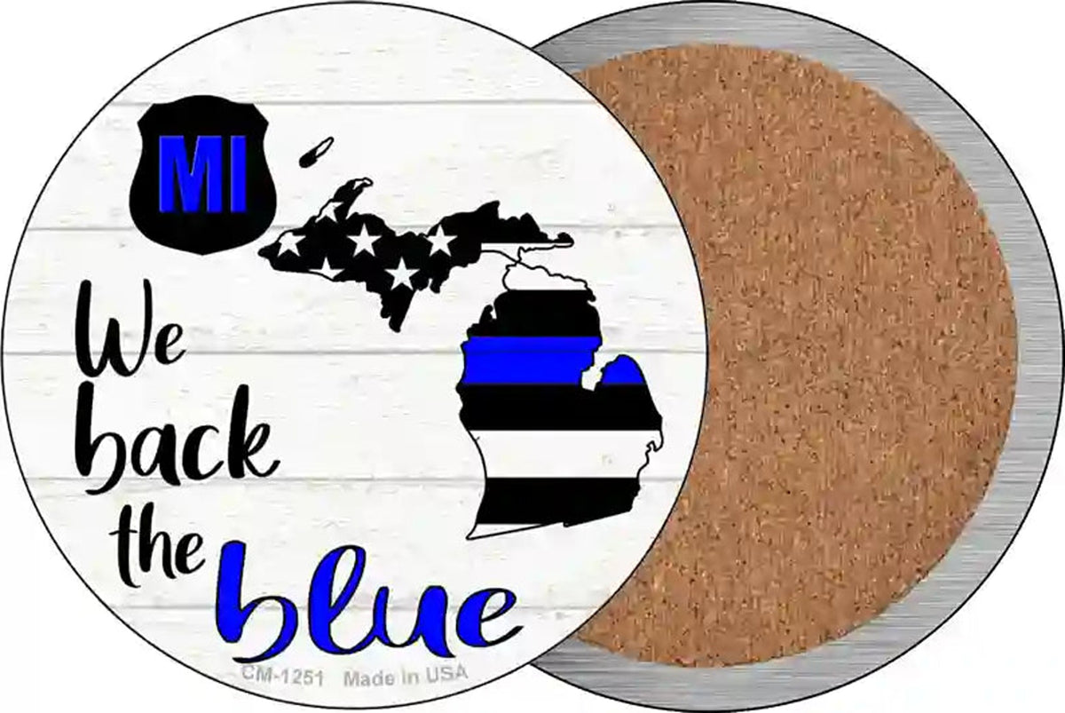 Michigan Back The Blue Novelty Circle Coaster Set of 4
