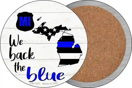 Michigan Back The Blue Novelty Circle Coaster Set of 4