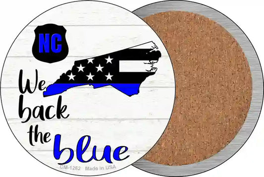 North Carolina Back The Blue Novelty Circle Coaster Set of 4