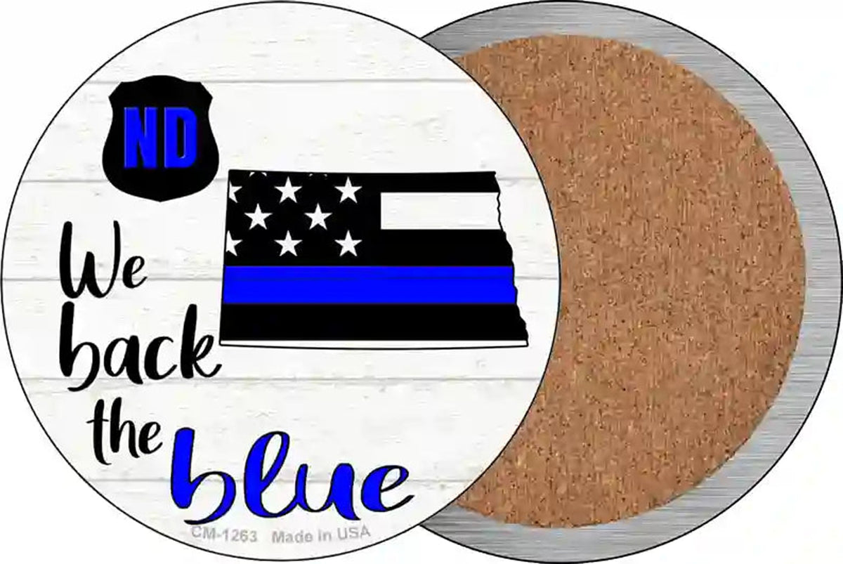 North Dakota Back The Blue Novelty Circle Coaster Set of 4