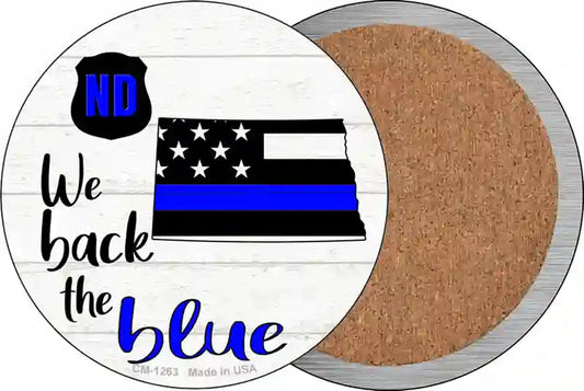 North Dakota Back The Blue Novelty Circle Coaster Set of 4