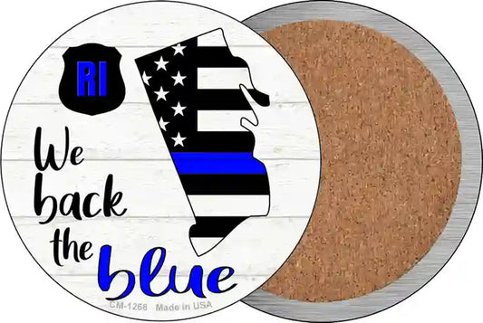 Rhode Island Back The Blue Novelty Circle Coaster Set of 4