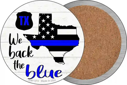 Texas Back The Blue Novelty Circle Coaster Set of 4