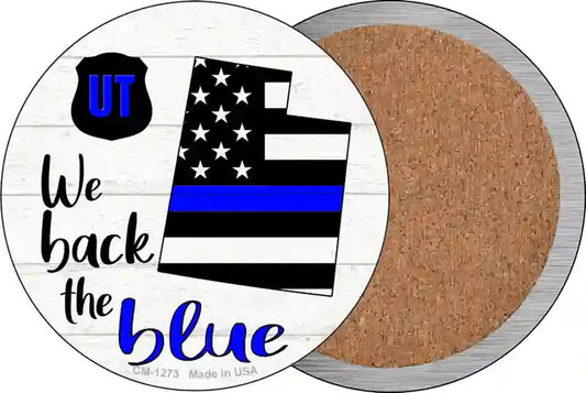 Utah Back The Blue Novelty Circle Coaster Set of 4
