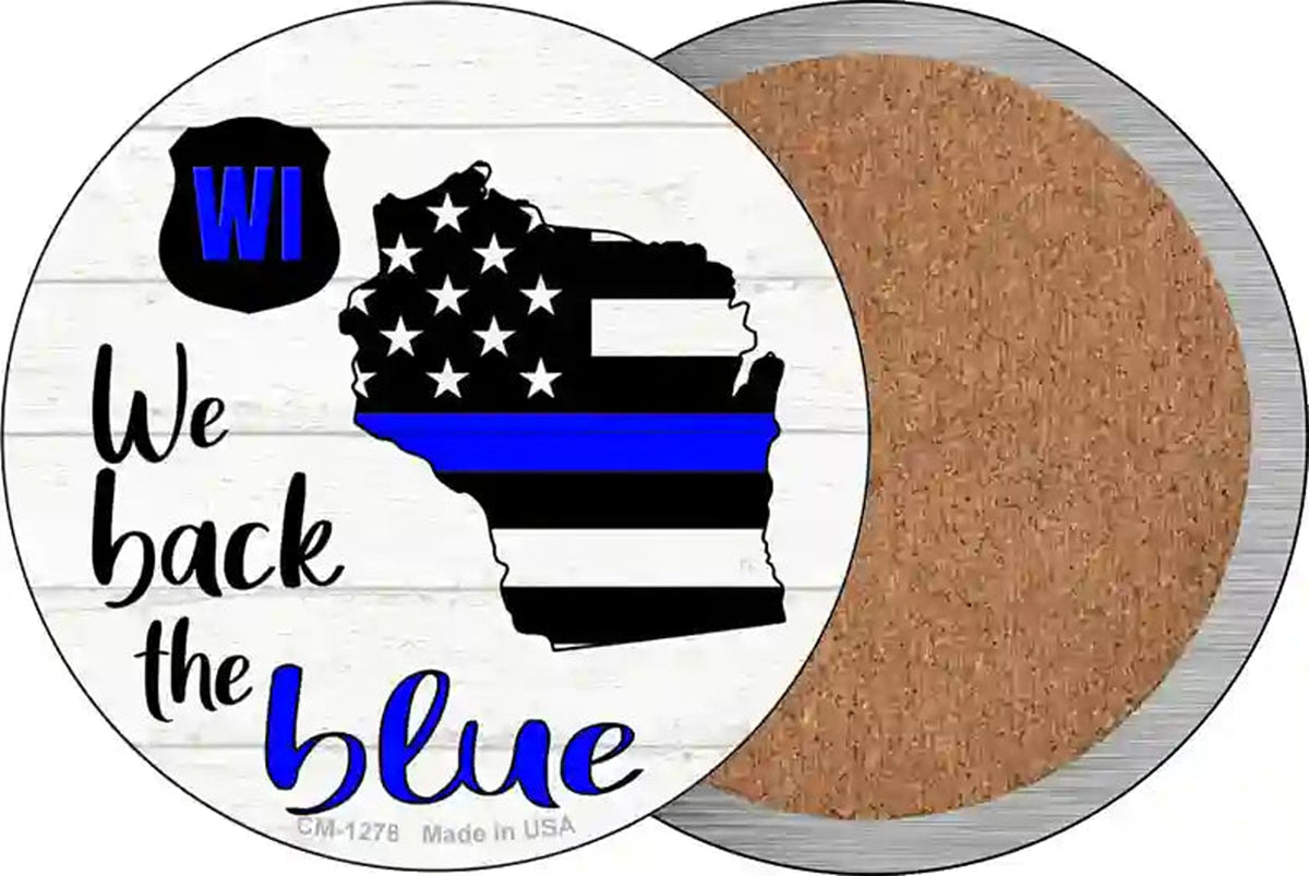 Wisconsin Back The Blue Novelty Circle Coaster Set of 4