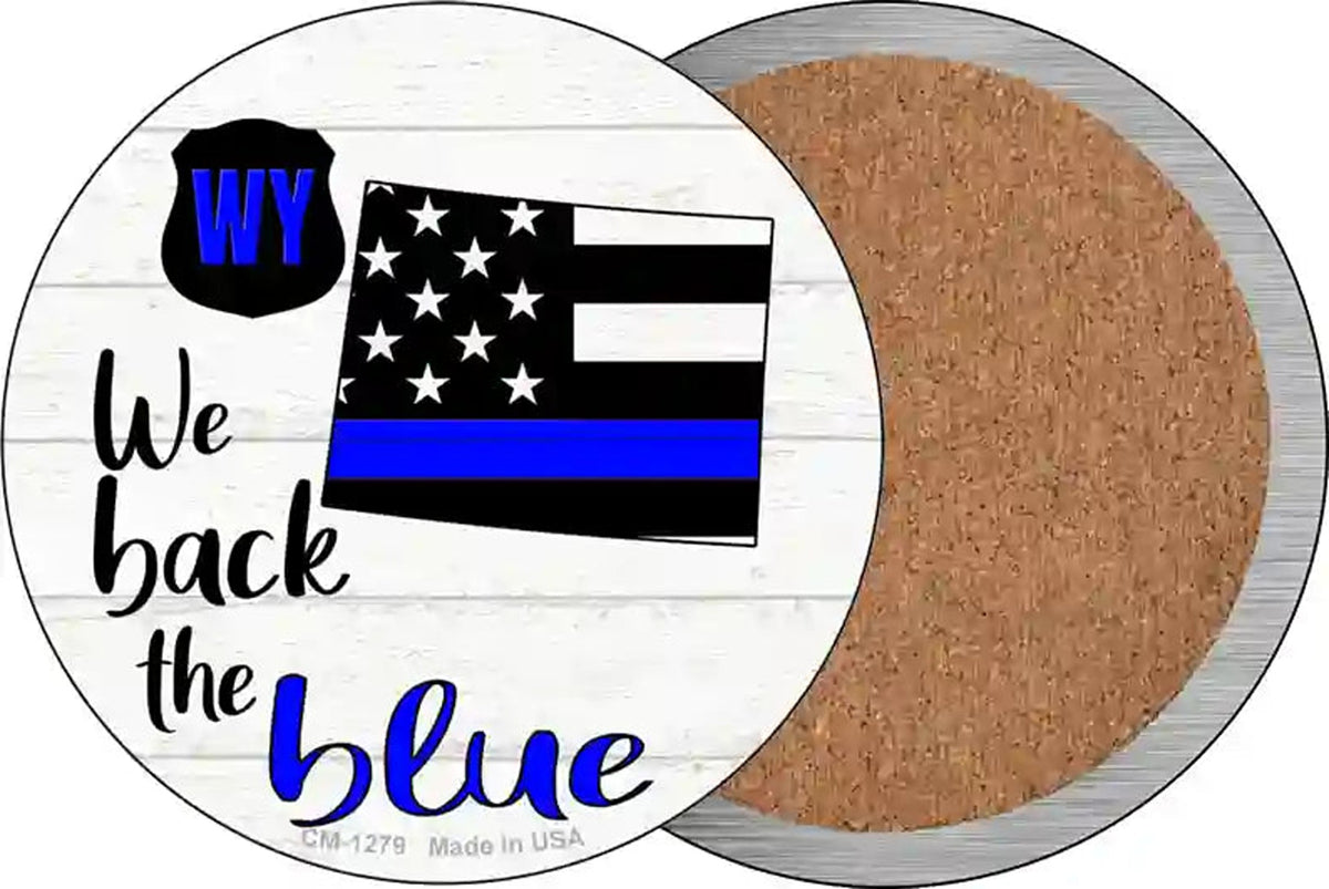Wyoming Back The Blue Novelty Circle Coaster Set of 4