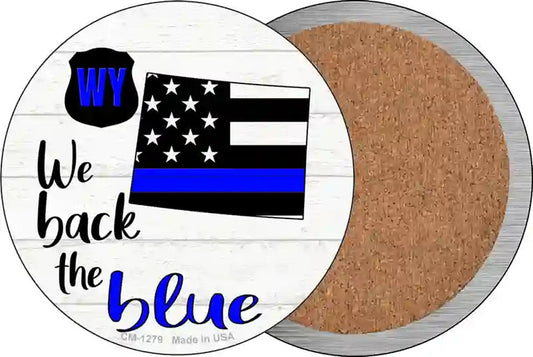 Wyoming Back The Blue Novelty Circle Coaster Set of 4