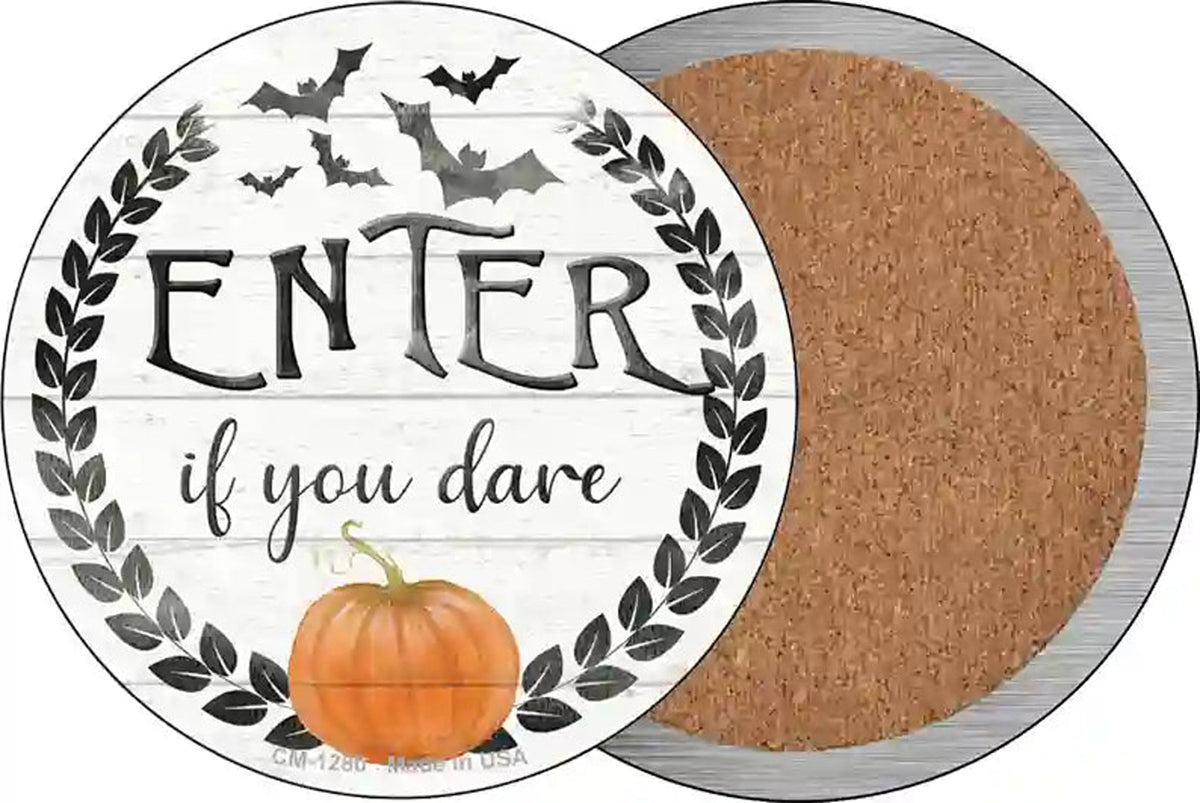 Enter If You Dare Novelty Circle Coaster Set of 4
