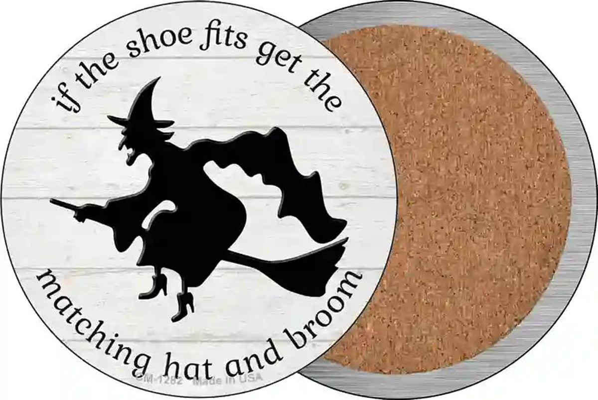 Matching Hat and Broom Witch Novelty Circle Coaster Set of 4
