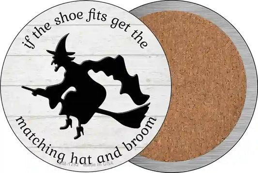 Matching Hat and Broom Witch Novelty Circle Coaster Set of 4
