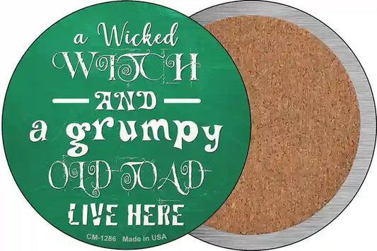 Wicked Witch and Grumpy Toad Novelty Circle Coaster Set of 4