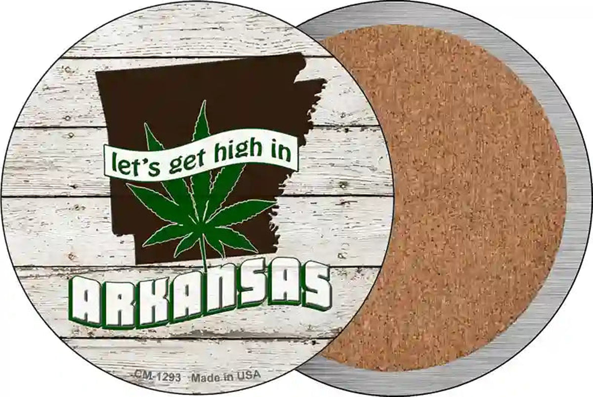 Lets Get High In Arkansas Novelty Circle Coaster Set of 4