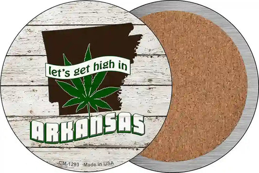 Lets Get High In Arkansas Novelty Circle Coaster Set of 4