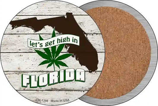 Lets Get High In Florida Novelty Circle Coaster Set of 4
