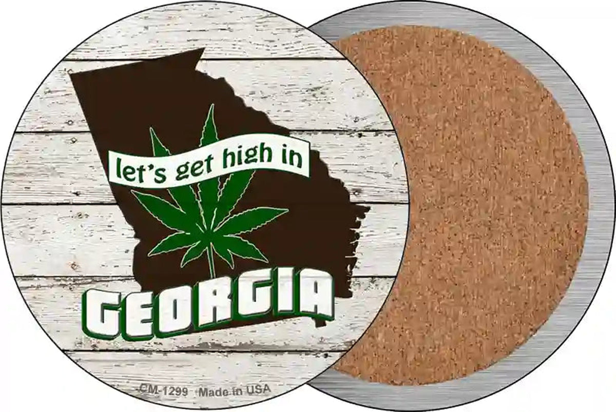Lets Get High In Georgia Novelty Circle Coaster Set of 4