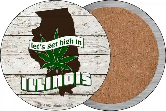 Lets Get High In Illinois Novelty Circle Coaster Set of 4