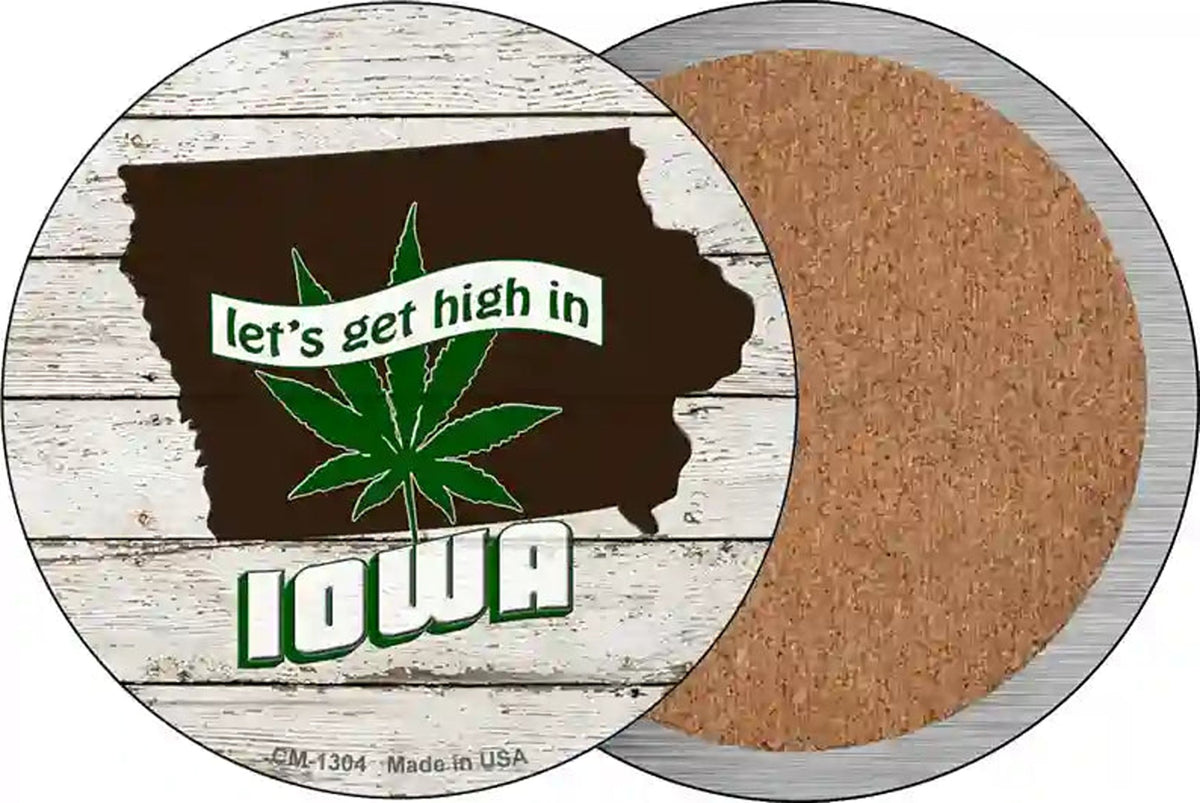 Lets Get High In Iowa Novelty Circle Coaster Set of 4