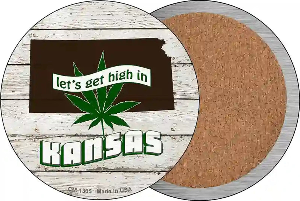Lets Get High In Kansas Novelty Circle Coaster Set of 4