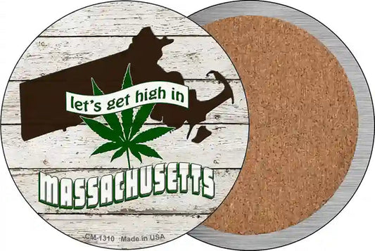 Lets Get High In Massachusetts Novelty Circle Coaster Set of 4