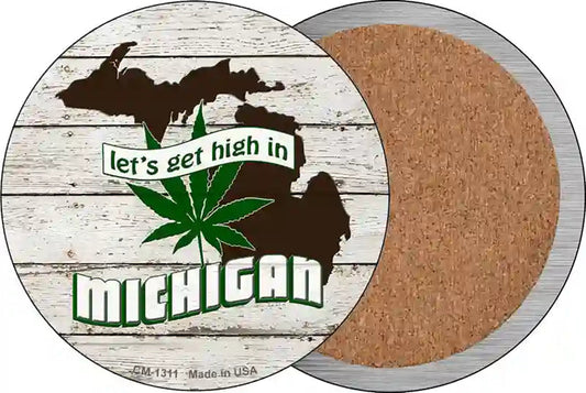 Lets Get High In Michigan Novelty Circle Coaster Set of 4