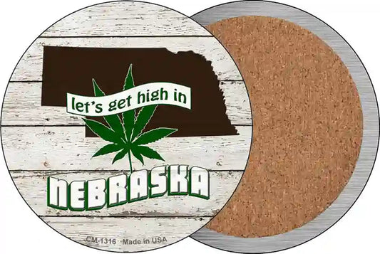 Lets Get High In Nebraska Novelty Circle Coaster Set of 4