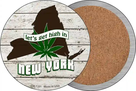 Lets Get High In New York Novelty Circle Coaster Set of 4