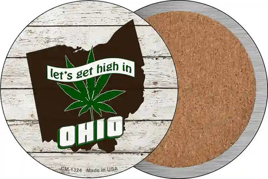 Lets Get High In Ohio Novelty Circle Coaster Set of 4