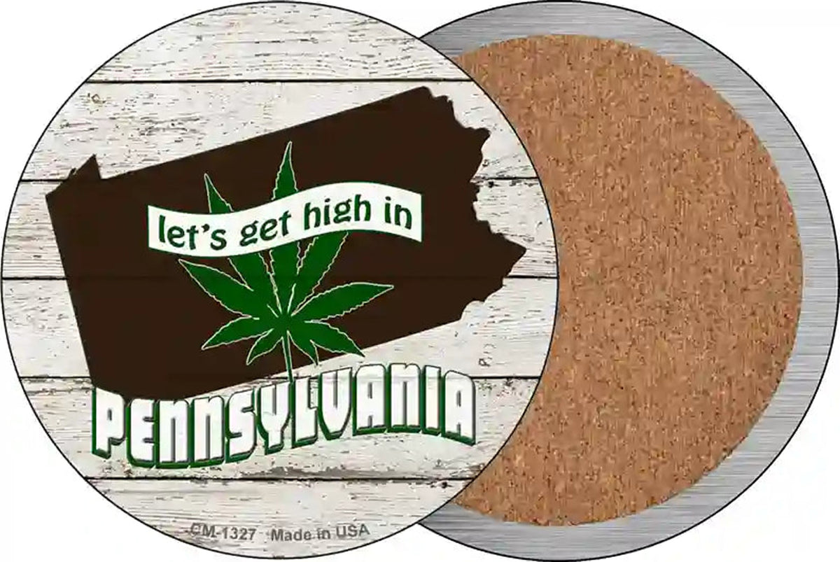 Lets Get High In Pennsylvania Novelty Circle Coaster Set of 4