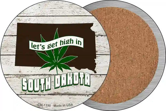 Lets Get High In South Dakota Novelty Circle Coaster Set of 4