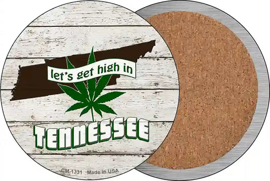 Lets Get High In Tennessee Novelty Circle Coaster Set of 4