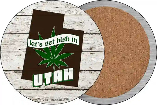 Lets Get High In Utah Novelty Circle Coaster Set of 4