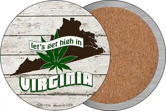 Lets Get High In Virginia Novelty Circle Coaster Set of 4