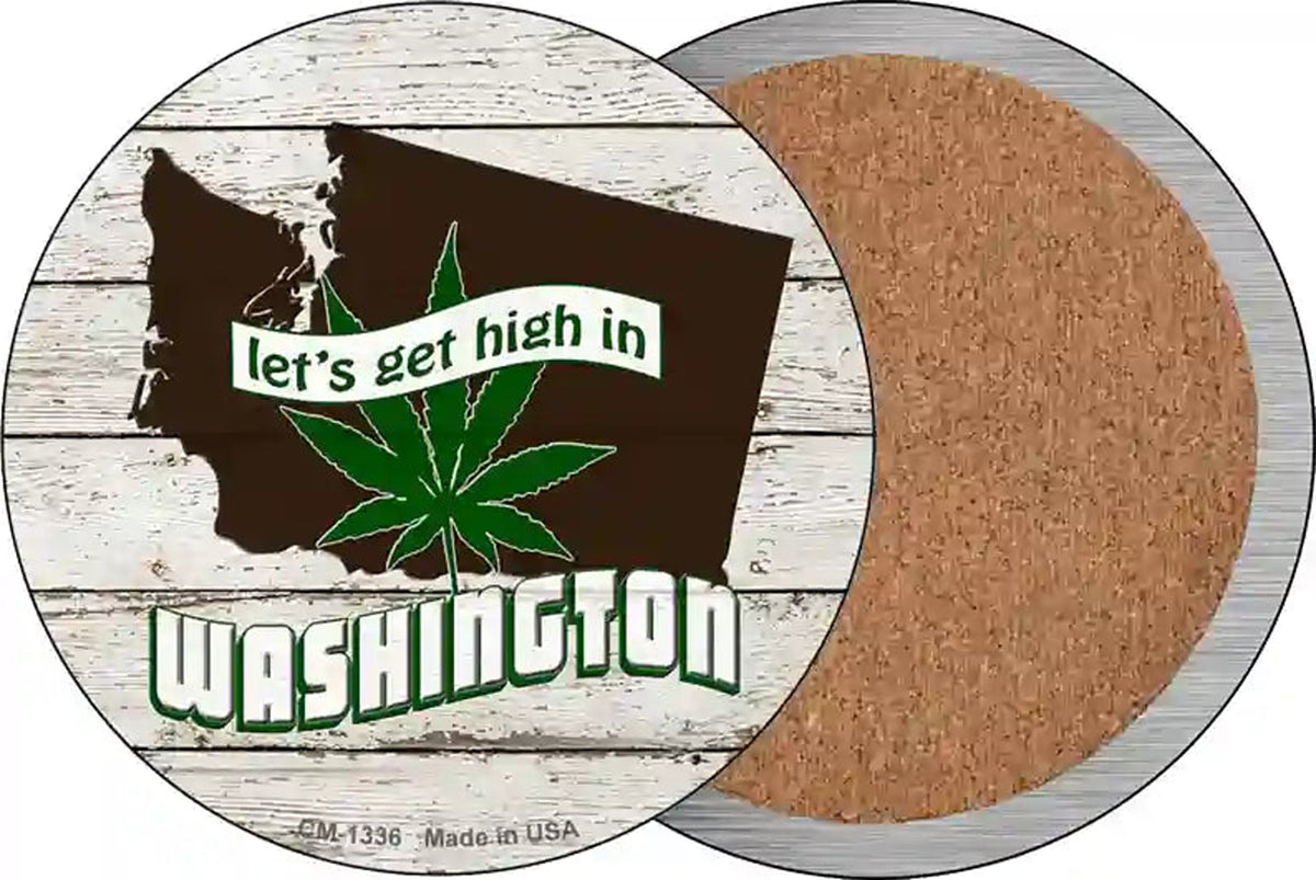Lets Get High In Washington Novelty Circle Coaster Set of 4