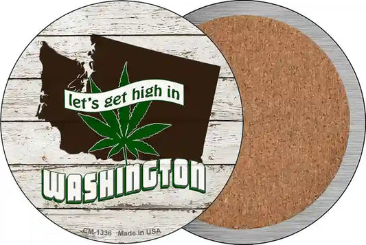 Lets Get High In Washington Novelty Circle Coaster Set of 4
