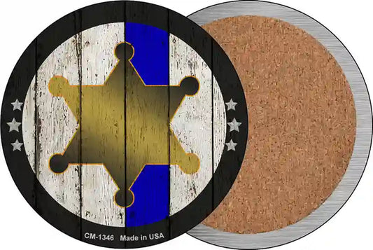 Sheriff Star Blue Line Novelty Circle Coaster Set of 4