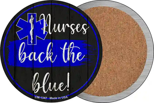 Nurses Back The Blue Novelty Circle Coaster Set of 4