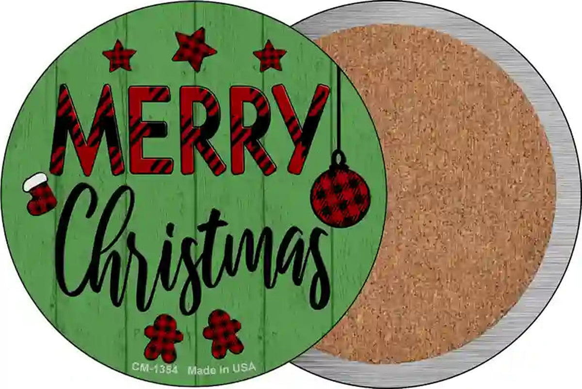Merry Christmas Novelty Circle Coaster Set of 4