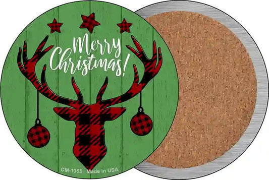 Merry Christmas Reindeer Novelty Circle Coaster Set of 4