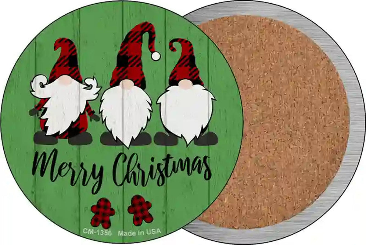 Merry Christmas Gnomes Novelty Circle Coaster Set of 4