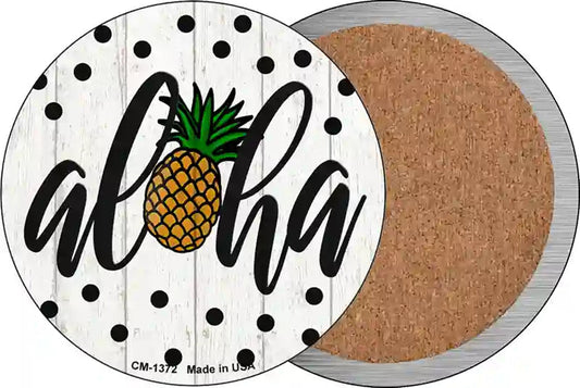 Aloha Pineapple Novelty Circle Coaster Set of 4