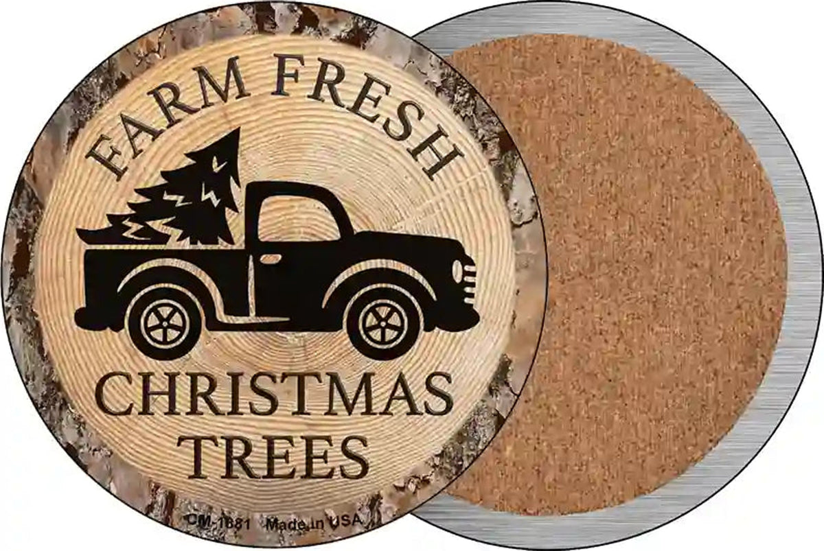 Farm Fresh Christmas Trees Novelty Circle Coaster Set of 4