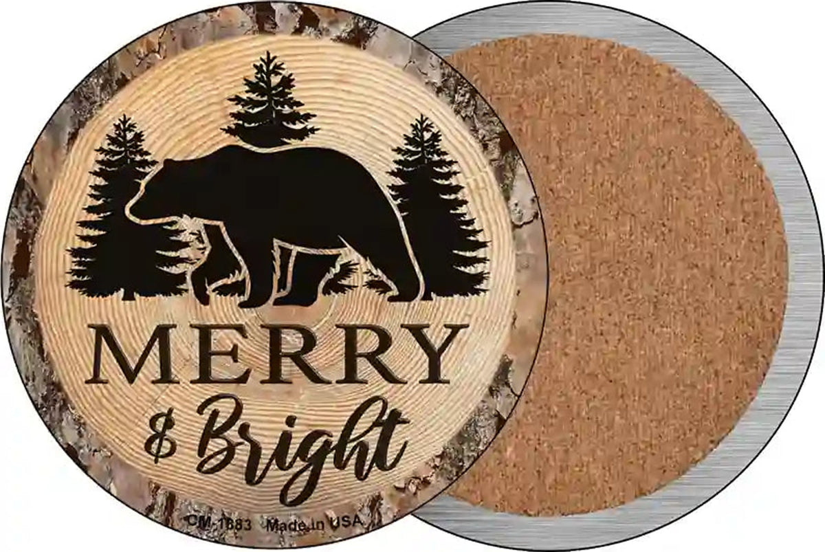 Merry and Bright Bear Novelty Circle Coaster Set of 4