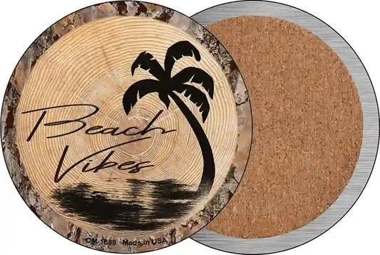 Beach Vibes Wood Novelty Circle Coaster Set of 4