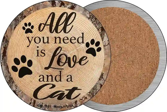 Love and a Cat Novelty Circle Coaster Set of 4