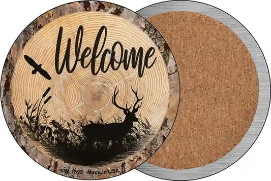 Welcome Elk Novelty Circle Coaster Set of 4