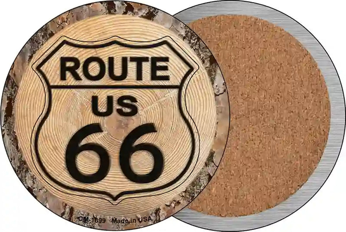US Route 66 Wood Novelty Circle Coaster Set of 4