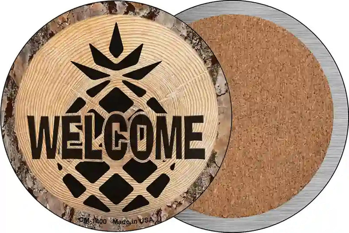Welcome Pineapple Novelty Circle Coaster Set of 4