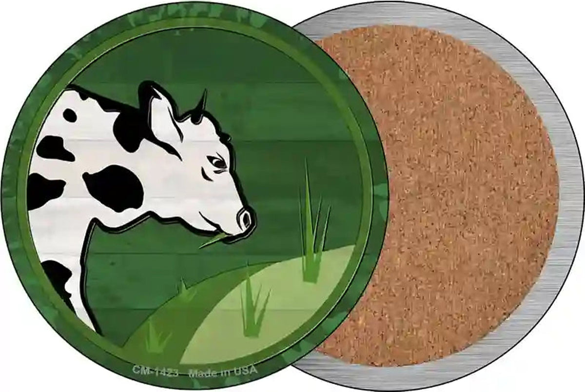 Cow Eating Grass Novelty Circle Coaster Set of 4