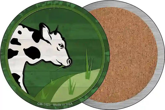 Cow Eating Grass Novelty Circle Coaster Set of 4