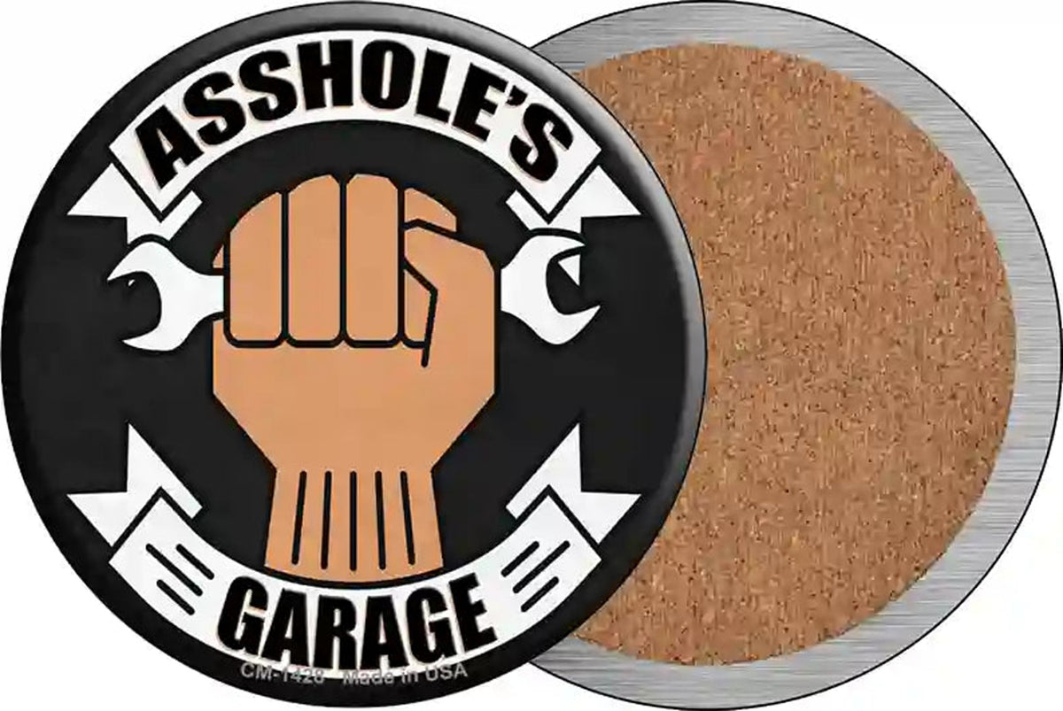 Assholes Garage Wrench Novelty Circle Coaster Set of 4